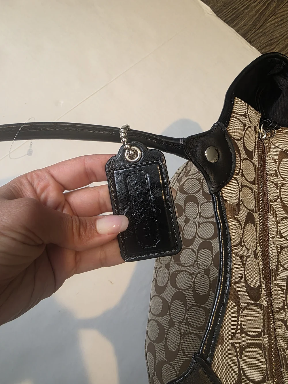 Coach Signature Canvas Tote Bag in Khaki/Chocolate/Black. Used Gread Condition.